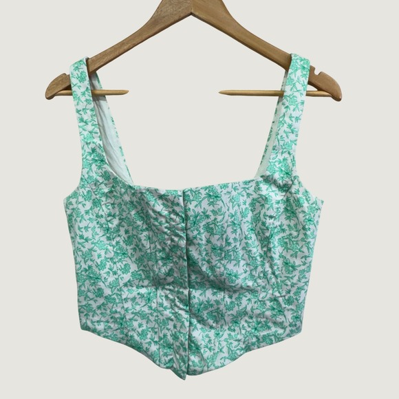 Zara Tops - Zara Floral Corset Top Size L Green White Cottagecore Fairycore Summer Crop